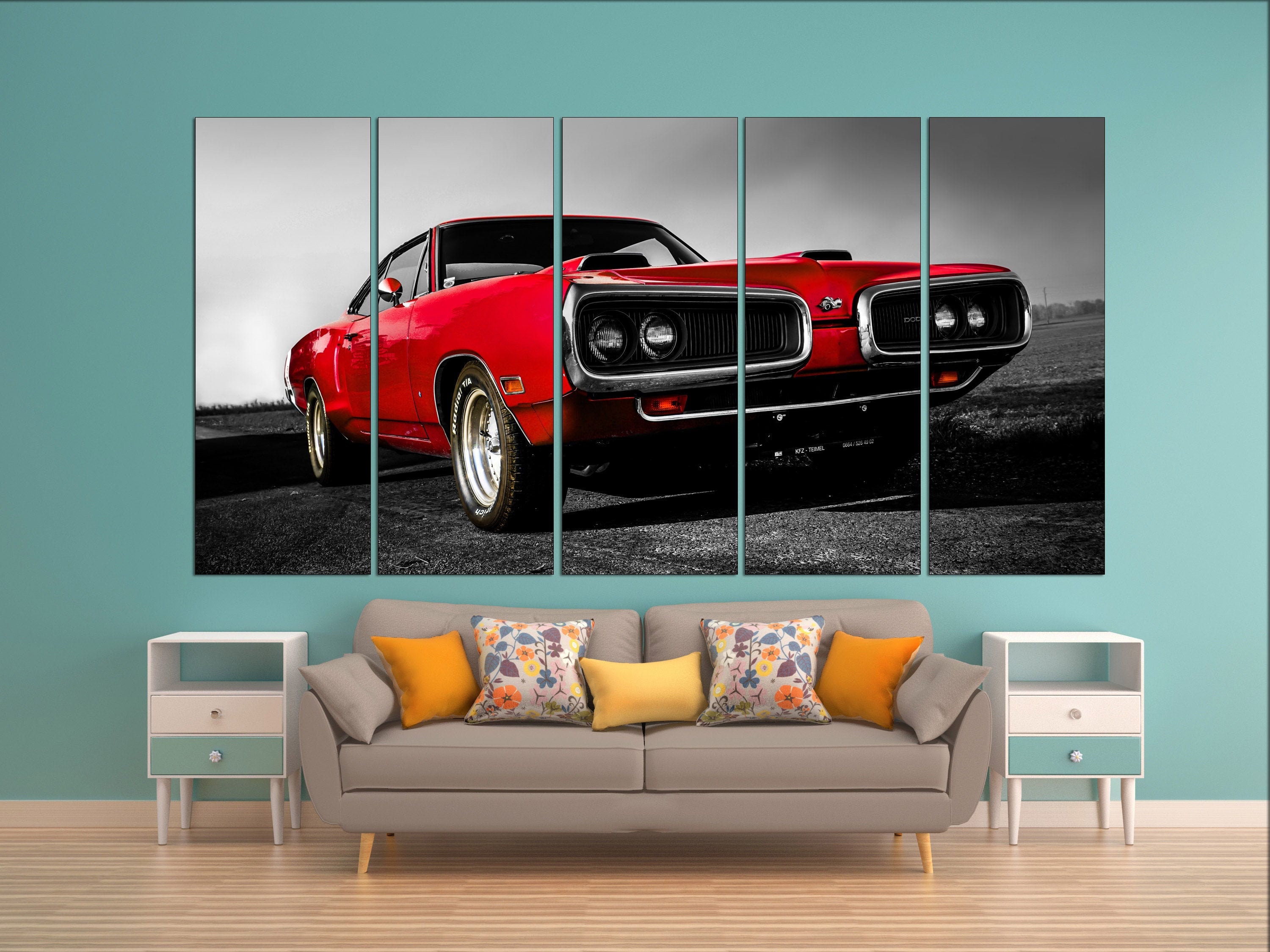 Retro car extra large canvas wall art automobile print home | Etsy