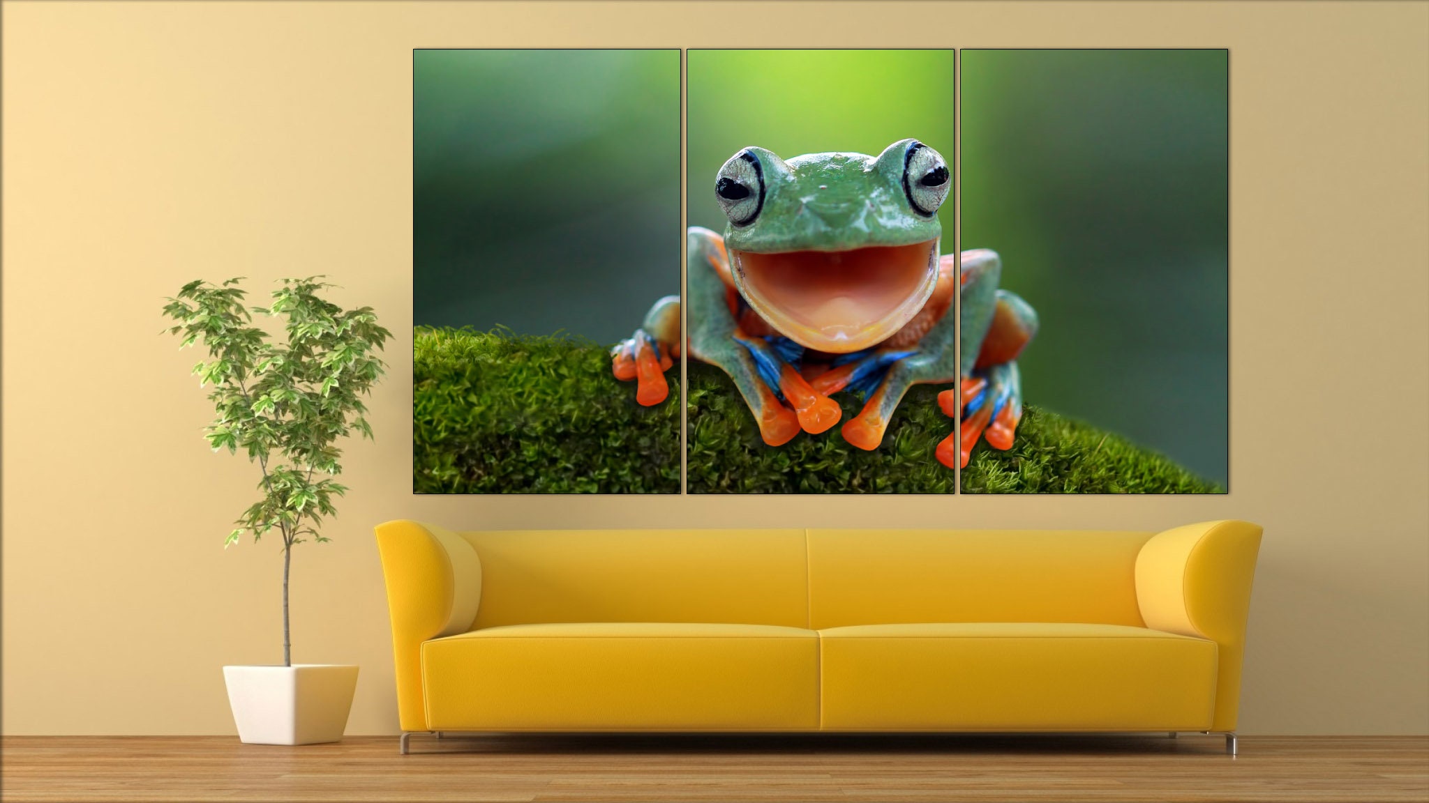 Frog wall art frog poster green frog canvas art nursery | Etsy