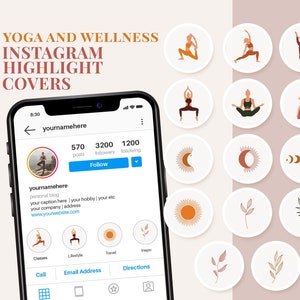 Yoga and Wellness, Instagram Story Highlights Icons, 14 Hand Drawn Instagram Icons, Boho Instagram Icons