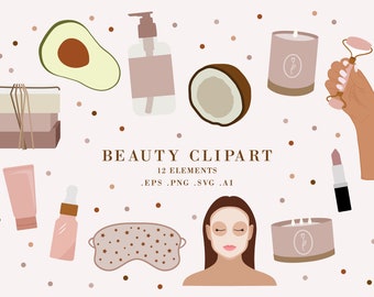 Clipart Beauty Illustrations, Digital Clipart Beauty and Wellness Icons, Commercial Uses