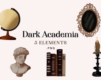 Dark Academia Clipart Set, Hand-Drawn PNGs (Commercial Use)