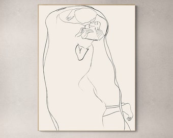Lámina artística de El beso de Klimt, dibujo minimalista de pareja (descarga digital)