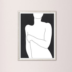Nude Abstract Art, Female Figure Sketch, Modern Naked Woman Drawing