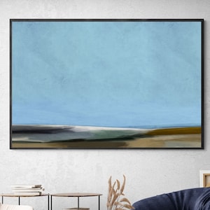 Blue sky landscape printable painting, Large landscape wall art for instant download