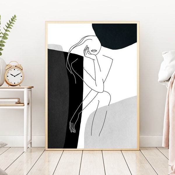 Female body minimal line drawing download, Black and white woman drawing, Dibujo desnudo de una mujer, Dibujo lineal minimalista
