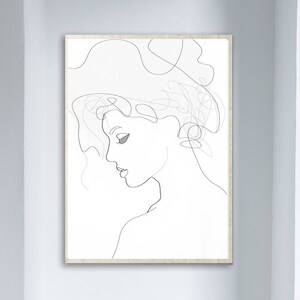 Woman Face Portrait Line Drawing Print, Printable Line Drawing Wall Art, Line Drawing Print