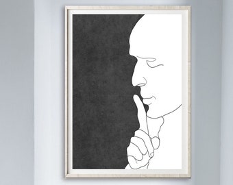 Black and White Minimalist Man Face Portrait Drawing Print, Printable Man Drawing Wall Art, Minimalist Line Art People Portrait Drawing