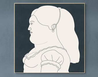 Impresión artística de mujer minimalista: Retrato estilo Botero (descarga digital)