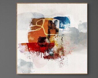 Impresión abstracta de acuarela colorida: lienzo cuadrado (descarga digital)