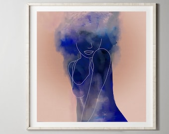 Blue Girl Portrait Print: Modern Abstract Wall Art (Digital Download)