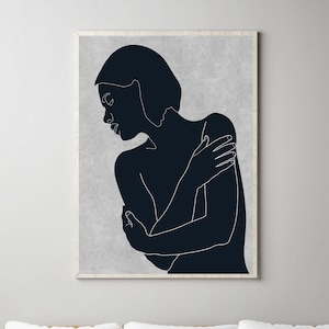 Minimalist body sketch printable wall art drawing, Body figure minimal drawing print, Female body line drawing