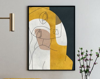 Impresión de arte lineal de rostro femenino minimalista: dibujo figurativo abstracto (impresión de 24 x 32) (descarga digital)