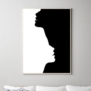 Black white face drawing, Minimalist line art print, Minimalist drawing wall art for instant download