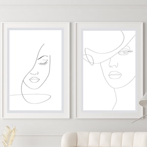 Female Face Line Drawing Set of Prints, Woman Face Minimalist Drawing Wall Art, Minimalist Line Art Print Set for Instant Download