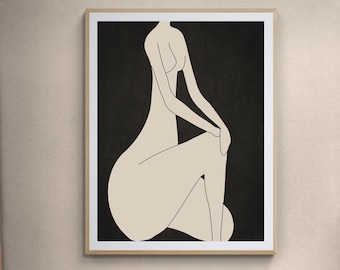 Impresión artística lineal de figura femenina minimalista: tonos neutros (descarga digital)