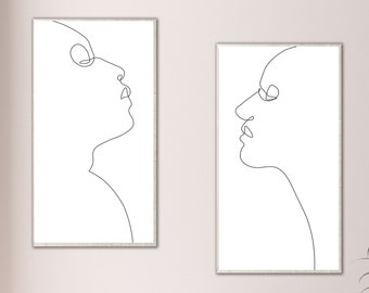 Minimalist Face Line Drawing Print Set, Set of 2 Line Art Prints, Printable Line Wall Art, Large Minimalist Line Drawings