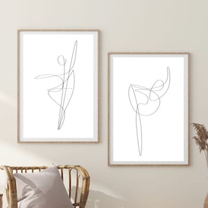 Dancer Minimalist Line Drawing Print Set of 2, Printable Line Art, Dance Drawing Art Set, Black and White Drawing Art, Instant Download