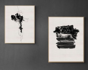 Conjunto de impresiones de arte abstracto en blanco y negro (30 x 40) (descarga digital)