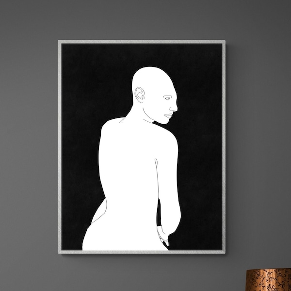 Nude Female and Male Line Drawing Etsy Denmark