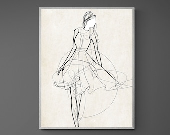 Impresión artística de línea de figura de moda minimalista: blanco y negro (descarga digital)
