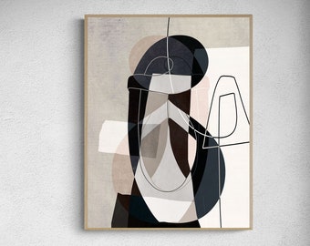 Lámina geométrica abstracta neutra: decoración de pared moderna (24 x 32) (descarga digital)