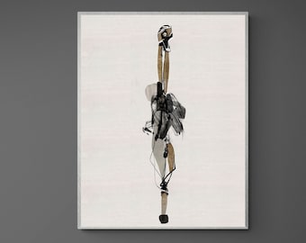 Impresión artística de dibujo de figura abstracta: Colores neutros modernos (descarga digital)