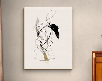 Descarga de dibujo, Arte de pared imprimible de dibujo abstracto, Impresión de arte abstracto moderno, Arte contemporáneo, Impresión abstracta en tonos neutros
