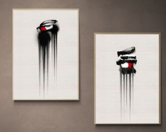 Juego de láminas de arte abstracto: Decoración de pared minimalista en negro (30x40) (Descarga digital)