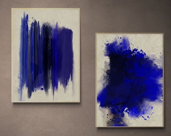 Blue purple abstract wall art set of 2 prints, Printable abstract wall art for instant download, Blue printable painting, 24x32 print set