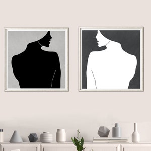 Schwarz weißer weiblicher Body Line Art Print 2er Set, Frauen Body Line Art, Line Drawing Print Set, Schwarz weiß minimalistisches Wandkunst Set