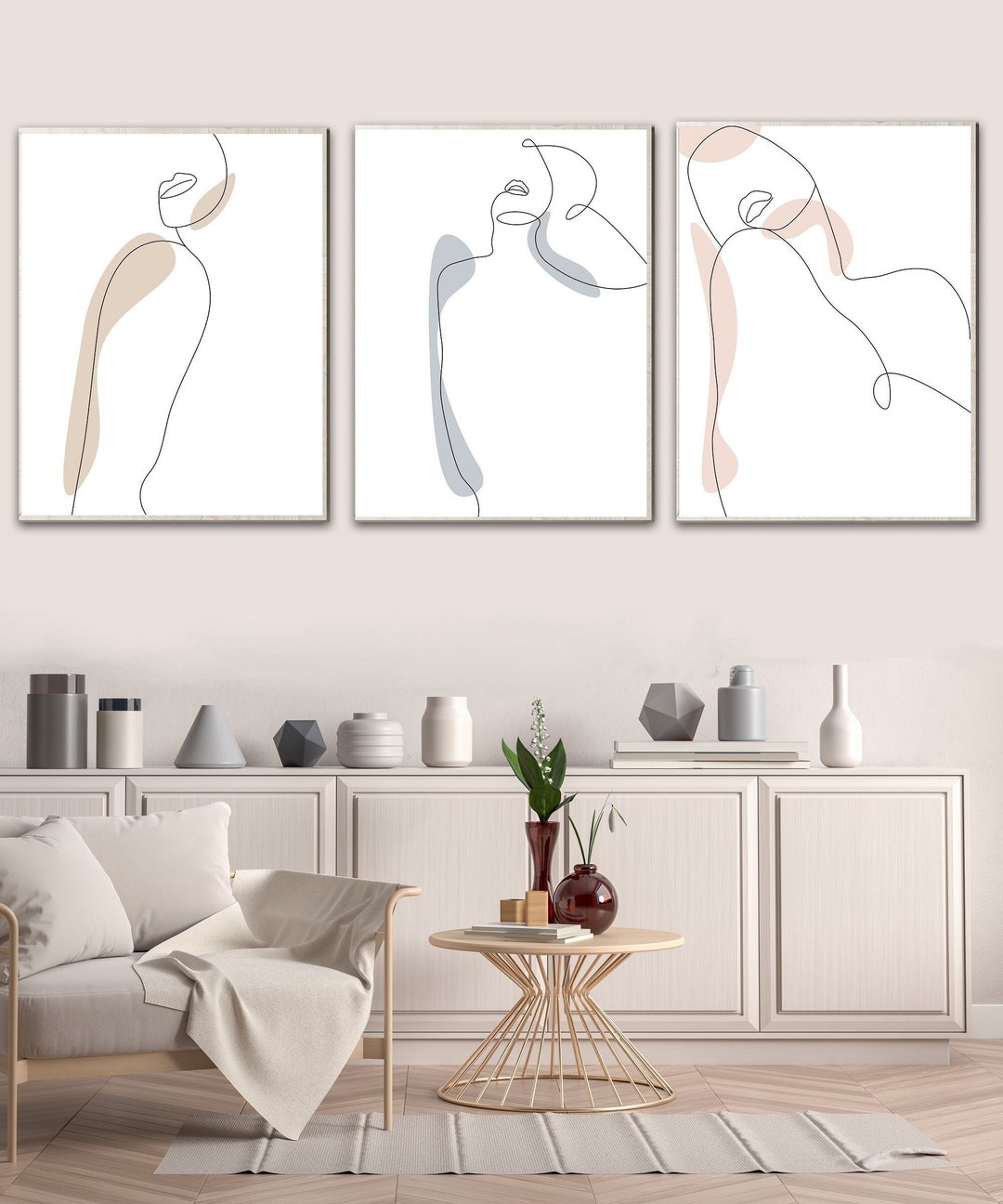 Minimalist Female Line Art Print Set of 3 (digital Download) - Etsy