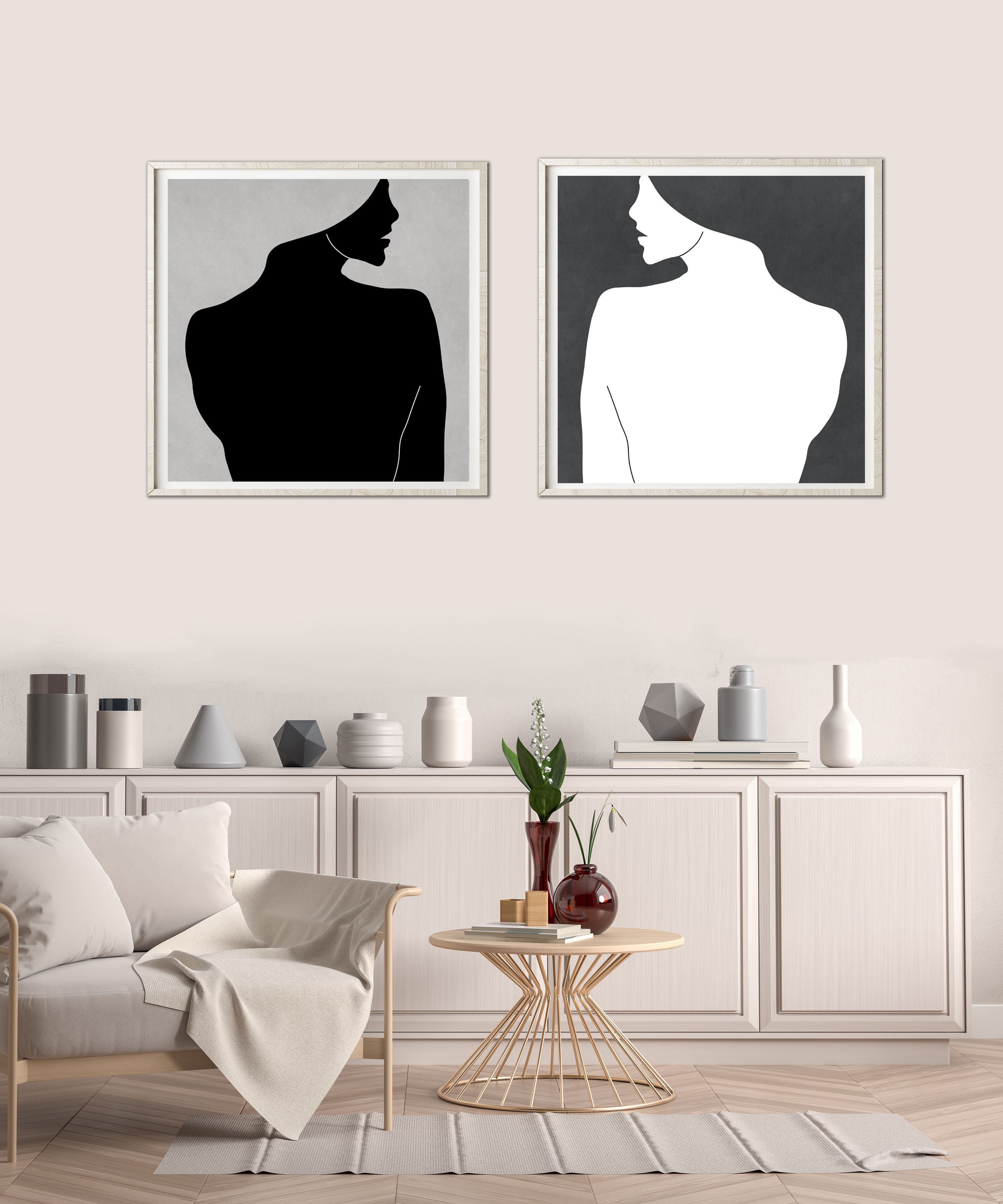 Black White Female Body Line Art Print Set of 2 Prints Woman - Etsy