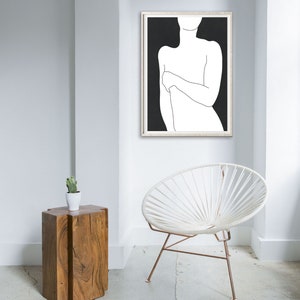 Nude Abstract Art, Female Figure Sketch, Modern Naked Woman Drawing
