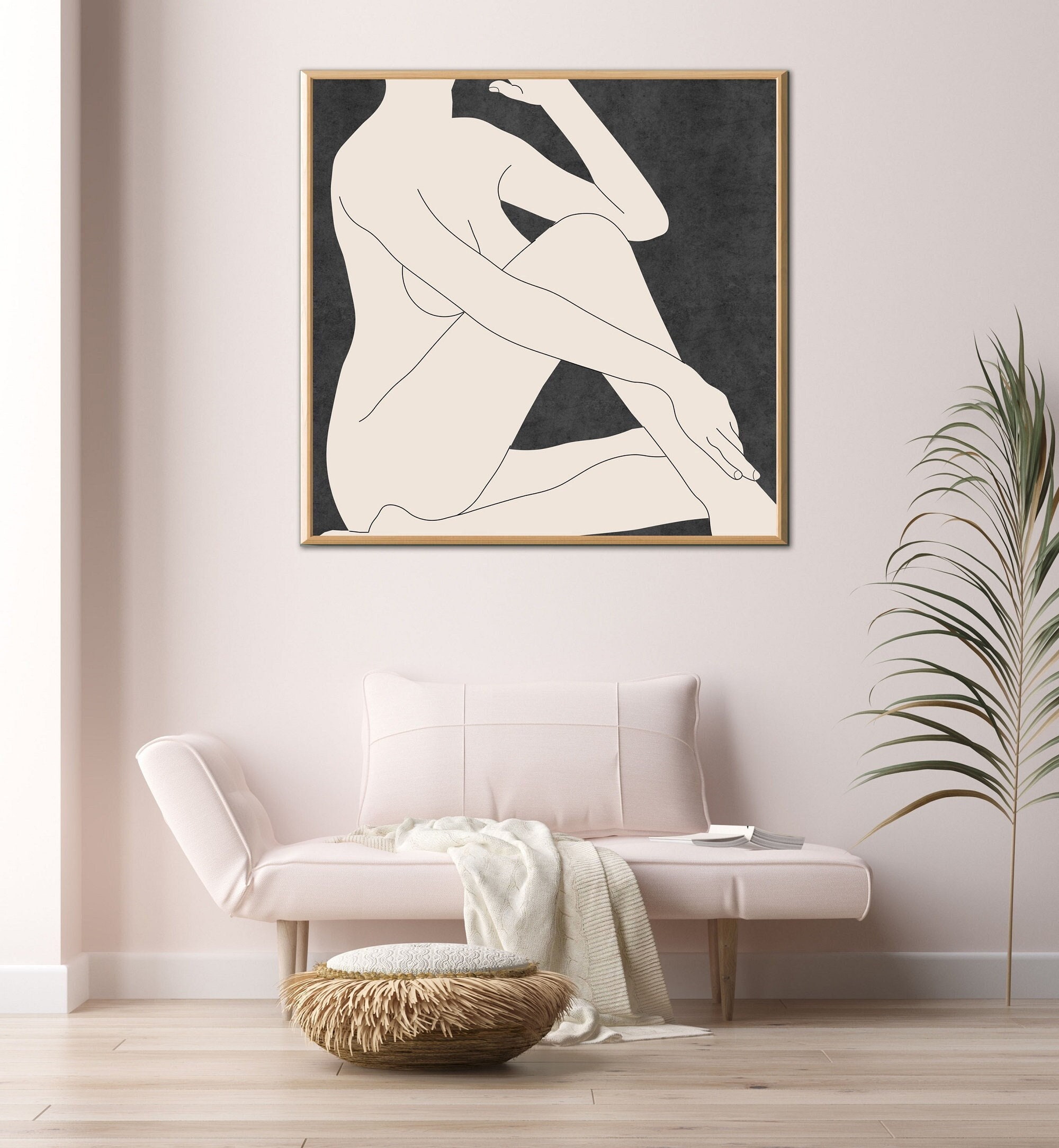 Hand Drawn Nude Female Figure Drawing Print. Black and White Sketch Art.  Unique Gift for Her, Tasteful Boudoir, Scandi, Country Style Decor 