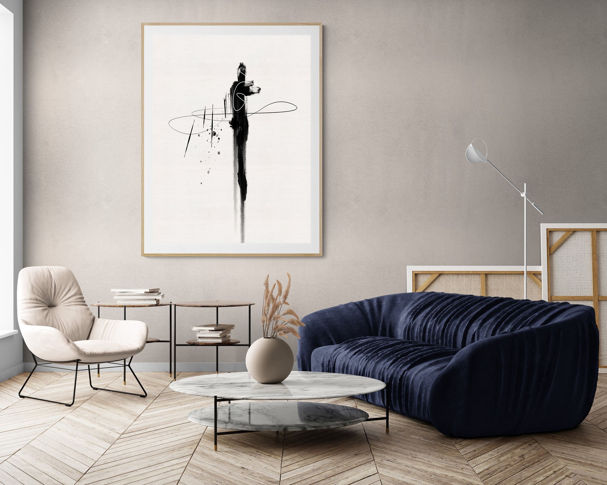 Abstract Brushstroke Art Print Set: Black & White Modern Wall Decor ...