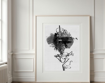 Impresión de arte abstracto en blanco y negro: Dibujo de lavados (descarga digital)