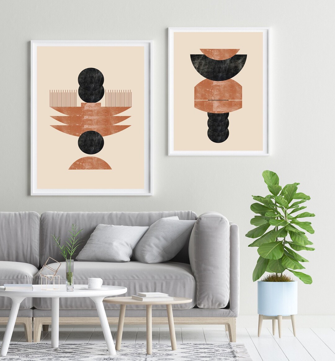 Neutral Tones Abstract Boho Print Set of 2, Printable Wall Art, Boho ...
