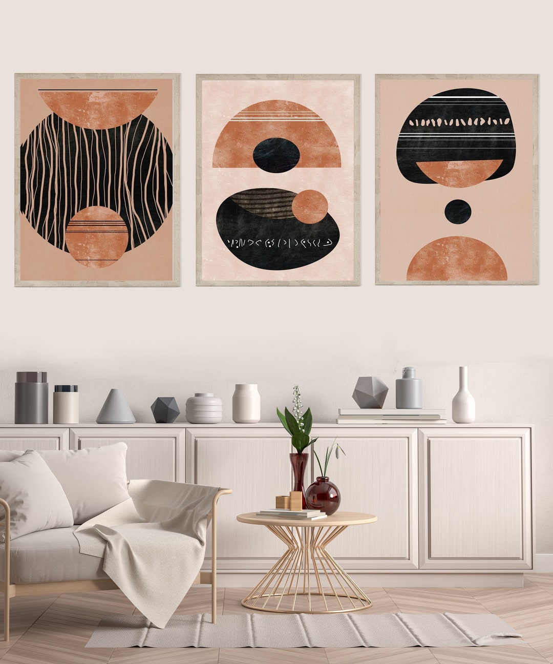 Boho Printable Wall Art Set of 3 Prints for Instant Download, Abstract ...
