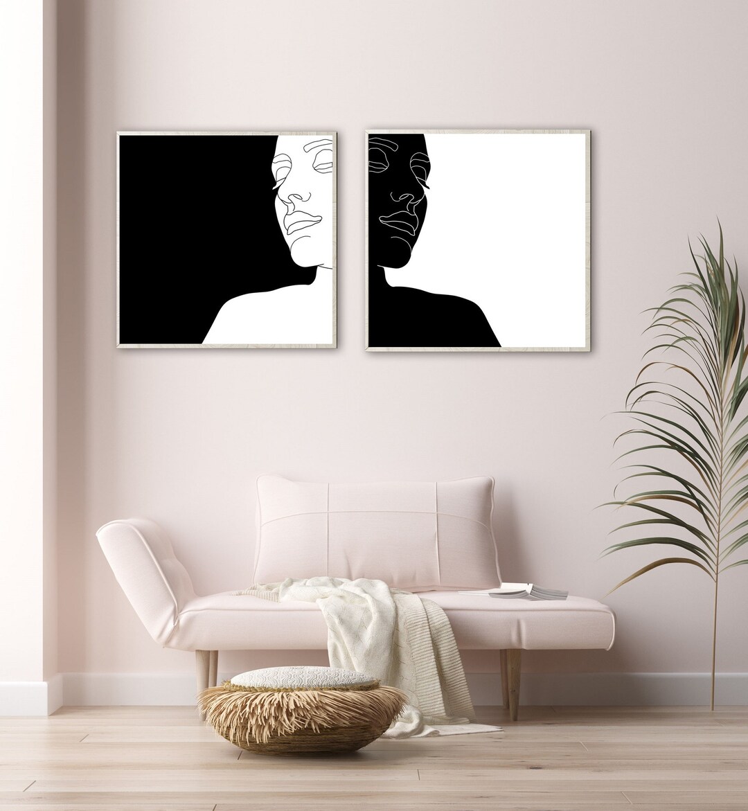 Minimalist Woman Face Line Art Print Set: Square Wall Art (digital ...