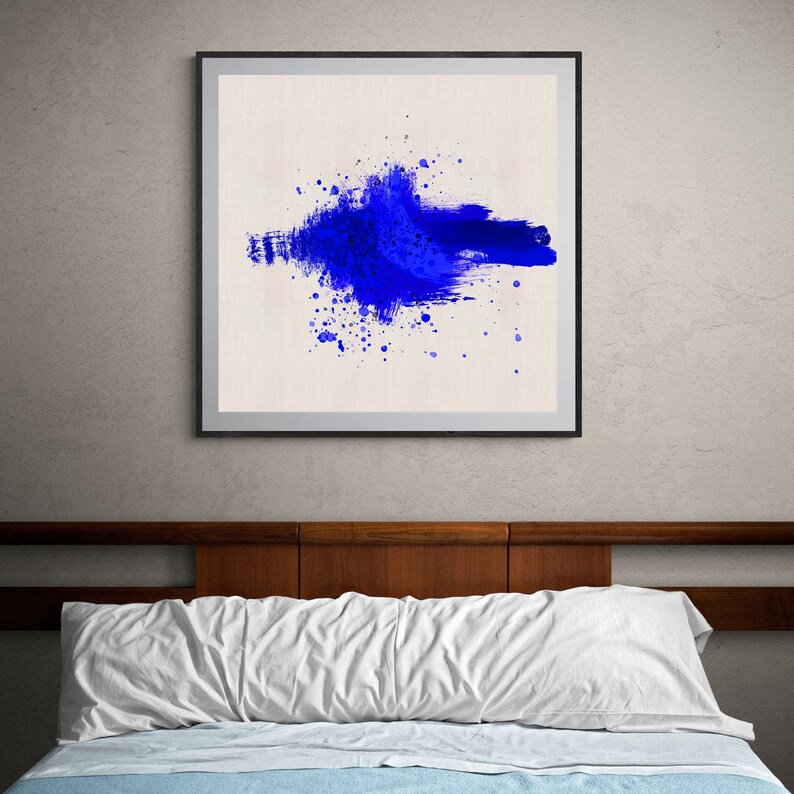 Large Blue Abstract Printable Painting, Minimalist Blue Abstract