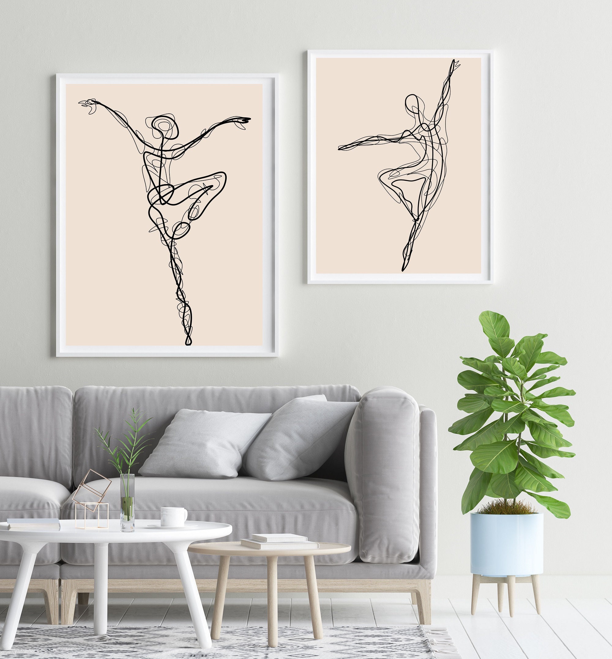 Ballerina Line Art Set of 2 Prints Ballet Dancers Printable | Etsy
