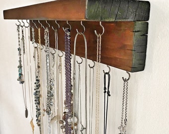 Jewelry Holder Jewelry Organizer Necklace Holder Necklace Organizer Barnwood Shelf Hooks Barnwood Necklace Holder Rustic Necklace Holder