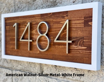 Framed House Number Plaque - House Number Sign Horizontal, Street Number Sign, Wood Number Plaque, Address Numbers, Wood Plaque Outside Sign