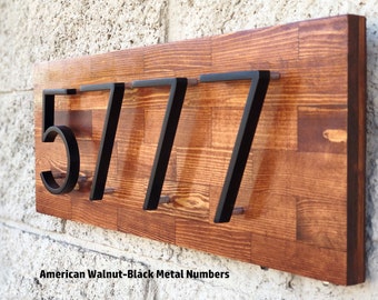 Plaque d'adresse moderne en bois avec chiffres flottants pour la maison ou le bureau, plaque d'adresse en bois pour la maison, numéros de maison modernes, cadeau de pendaison de crémaillère, cadeau pour une nouvelle maison