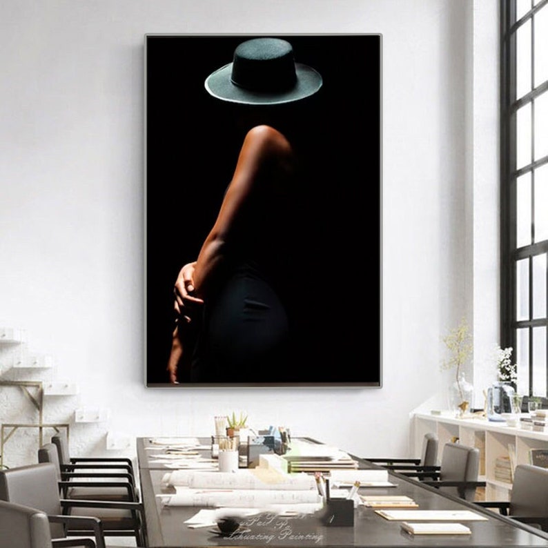 Woman Silhouette Canvas Painting Print Woman With Hat Etsy
