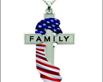 Faith, Family and Freedom Pendant Necklace , Memorial Day Gift , American Flag Cross Necklace Red White and Blue