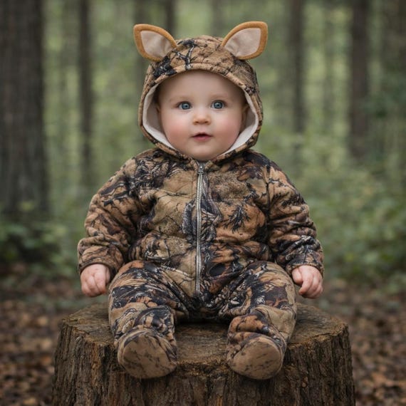 Baby Camo Jumpsuit for Newborn Winter Clothing for Baby Shower Gift for Hunting Theme Bodysuit With Zipper Baby Romper for Infant Outdoor