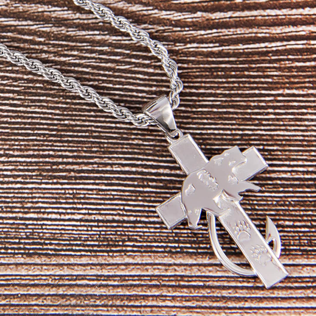 Bear and Paw Hunting, Faith & Fishing Pendant Necklace , Sterling