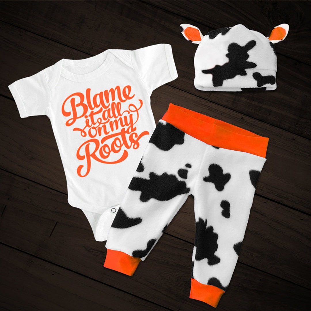 Cow Print Pant Set Orange Trim - Etsy