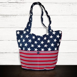 Tote Bag Patriotic Red White and Blue Large Handbag for Memorial Day